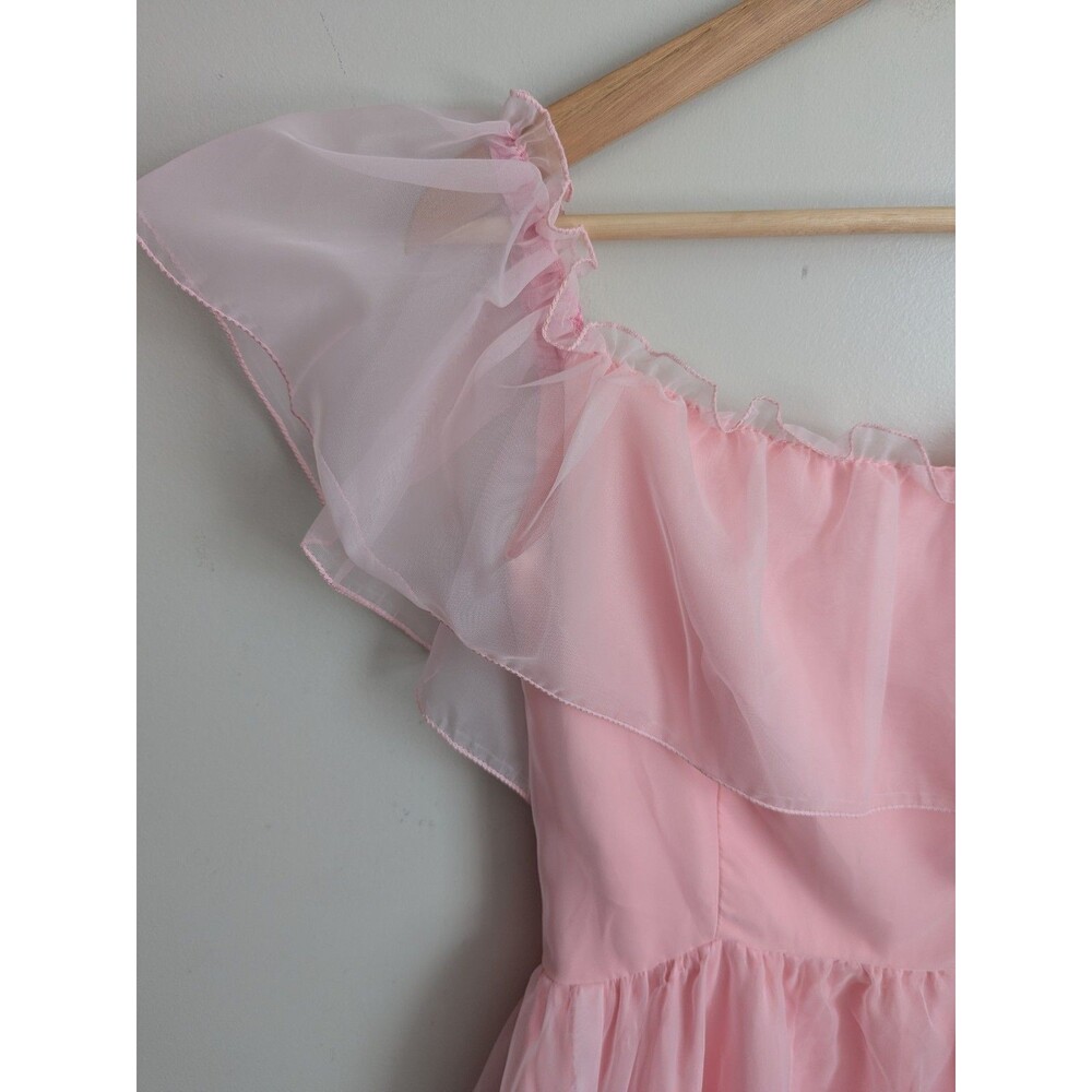 VTG 70s 80s Southern Belle Dress Princess Gown Tiered Pink Altered 0 XS Costume - Picture 3 of 9